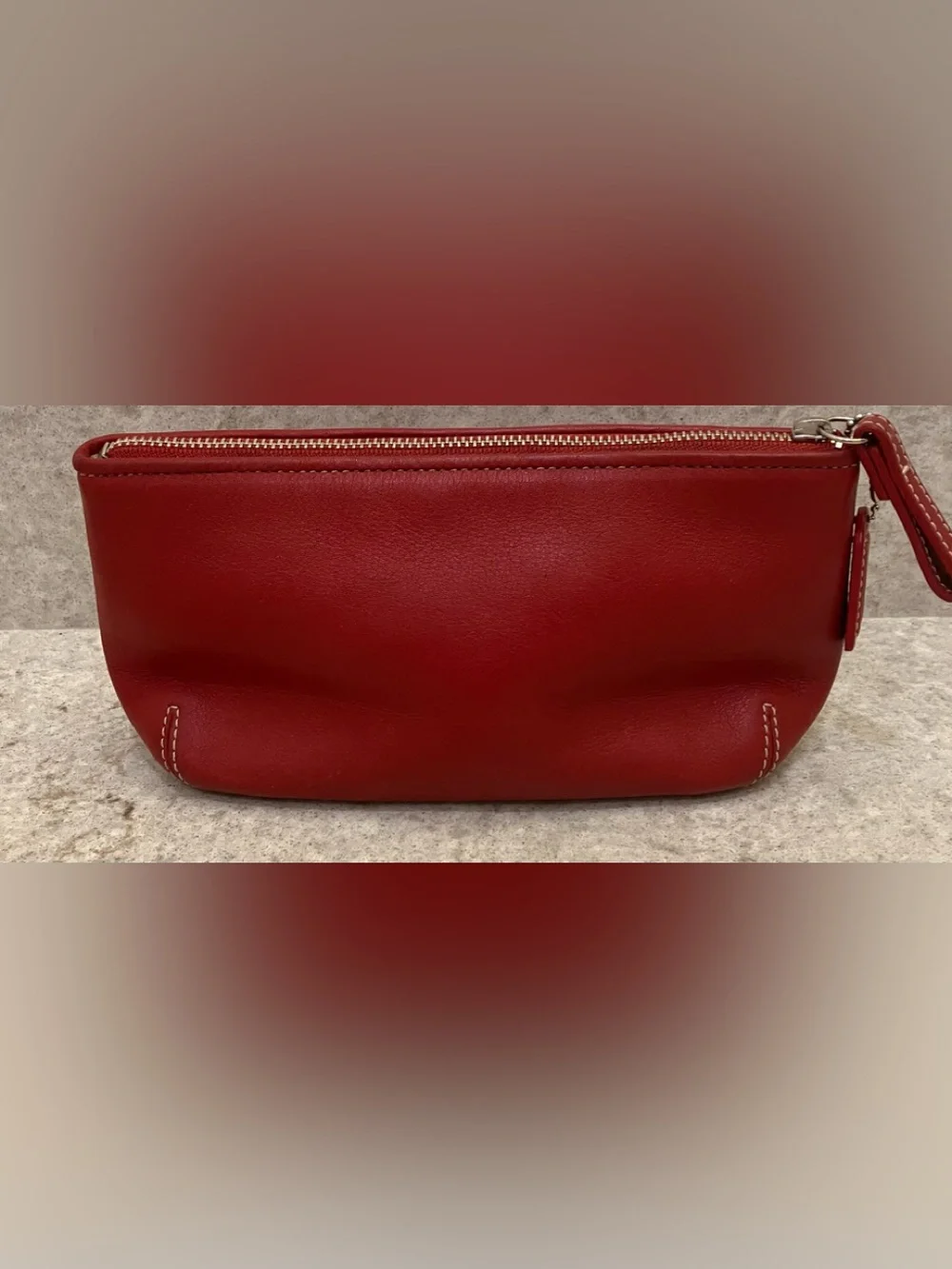Vintage COACH Red/Burgandy Leather Accessory Cosmetic Bag